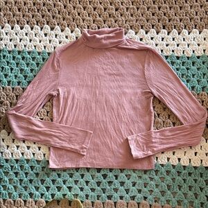 Pink Ribbed Turtleneck Top Shirt Womans sz Medium